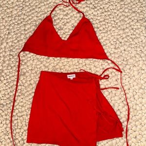 Red skirt and top tie set from Superdown